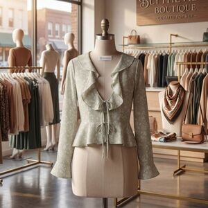 No Boundaries Sage Green Floral Tie-Front Blouse